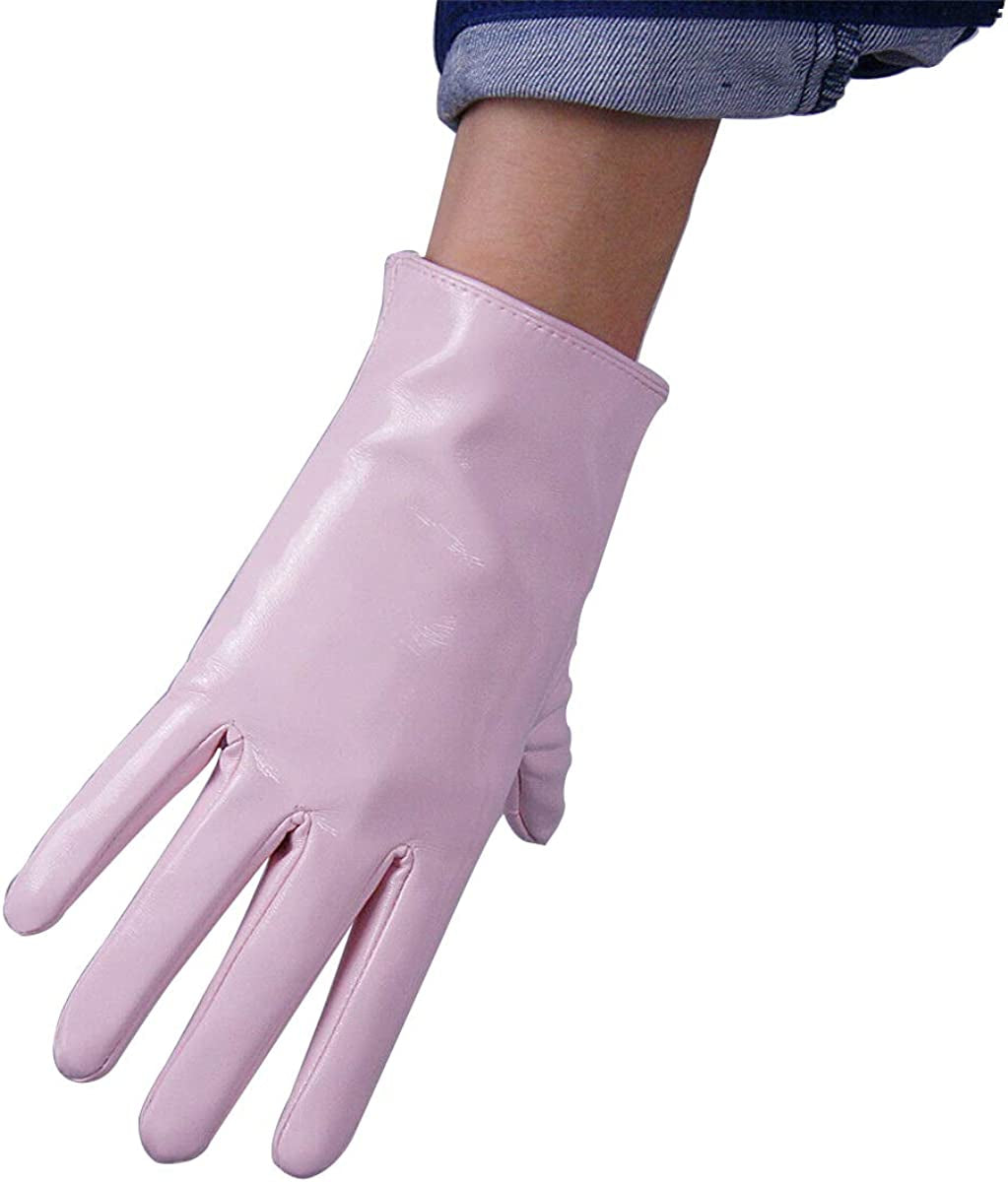 Dooway Women'S Short Dress Leather Gloves for Evening Costumes Daily Faux Leather PU 21Cm Apparel & Accessories > Clothing Accessories > Gloves & Mittens DooWay Shine Light Pink  