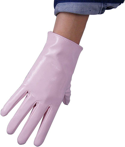 Dooway Women'S Short Dress Leather Gloves for Evening Costumes Daily Faux Leather PU 21Cm Apparel & Accessories > Clothing Accessories > Gloves & Mittens DooWay Shine Light Pink  