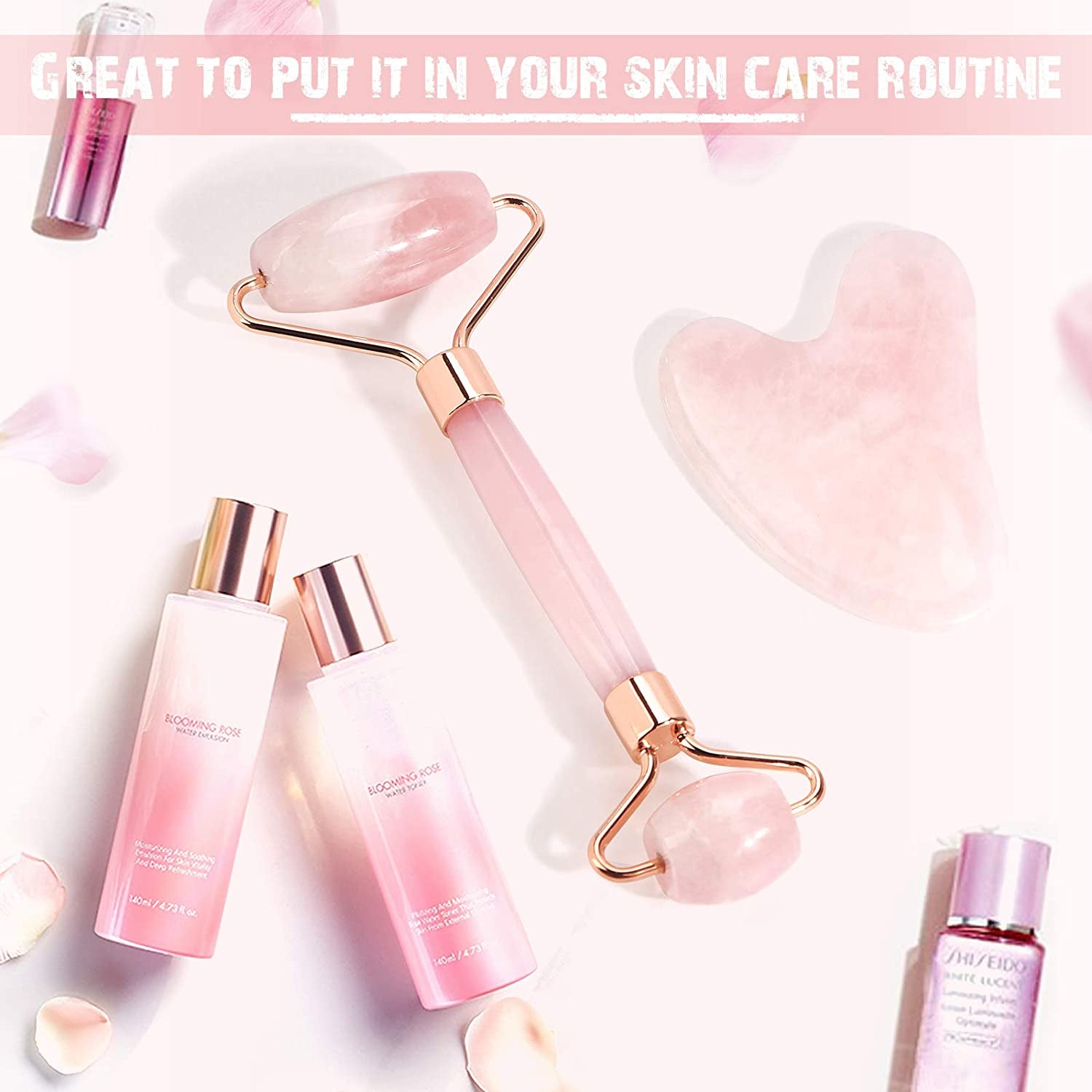 Jade Roller for Face, Gua Sha Facial Tools & Rose Quartz Face Roller Skin Care Product for Face Lift and Puffiness, Anti-Aging Facial Roller for Eyes Body Neck Slimming & Firming Health & Beauty > Personal Care > Cosmetics > Cosmetic Tools > Skin Care Tools MAANGE   