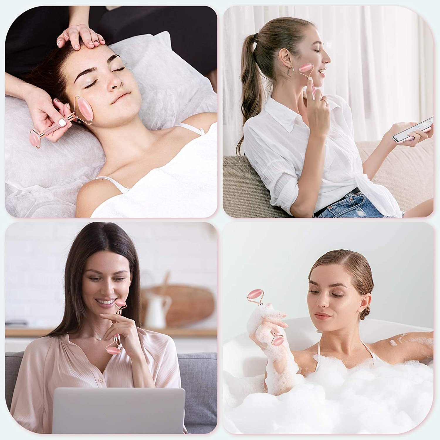 Rose Quartz Facial Roller Jade Roller Face Roller Massager for Face Eyes Cheeks Forehead Neck Skin Care Tool Reduce Wrinkles Puffiness Crow'S Feet Nasolabial Folds Health & Beauty > Personal Care > Cosmetics > Cosmetic Tools > Skin Care Tools Lekeemy   