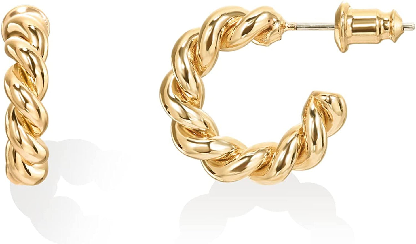 PAVOI 14K Gold Plated 925 Sterling Silver Twisted Rope round Hoop Earrings in Rose Gold, White Gold and Yellow Gold Apparel & Accessories > Jewelry > Earrings PAVOI Vermeil - Yellow 16.0 Millimeters 