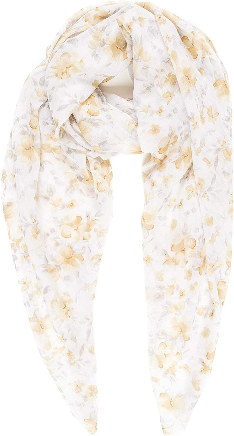 Scarf for Women Lightweight Floral Flower Scarves for Spring Spring Fall Winter Shawl Wrap Apparel & Accessories > Clothing Accessories > Scarves & Shawls MELIFLUOS DESIGNED IN SPAIN Barcelona Collections 23 - White With Yellow Flower  