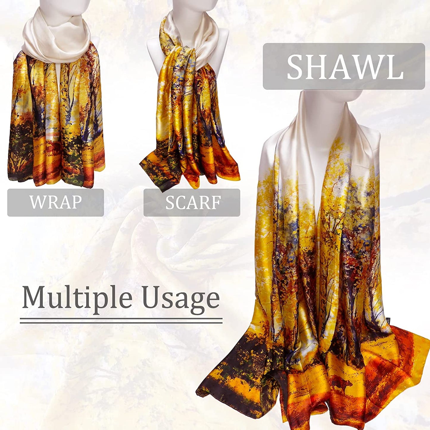 Silk Scarf for Women Fashion Long Satin Lightweight Large Shawl Wrap Printed Sleep 70''X35'' Apparel & Accessories > Clothing Accessories > Scarves & Shawls Wealish   
