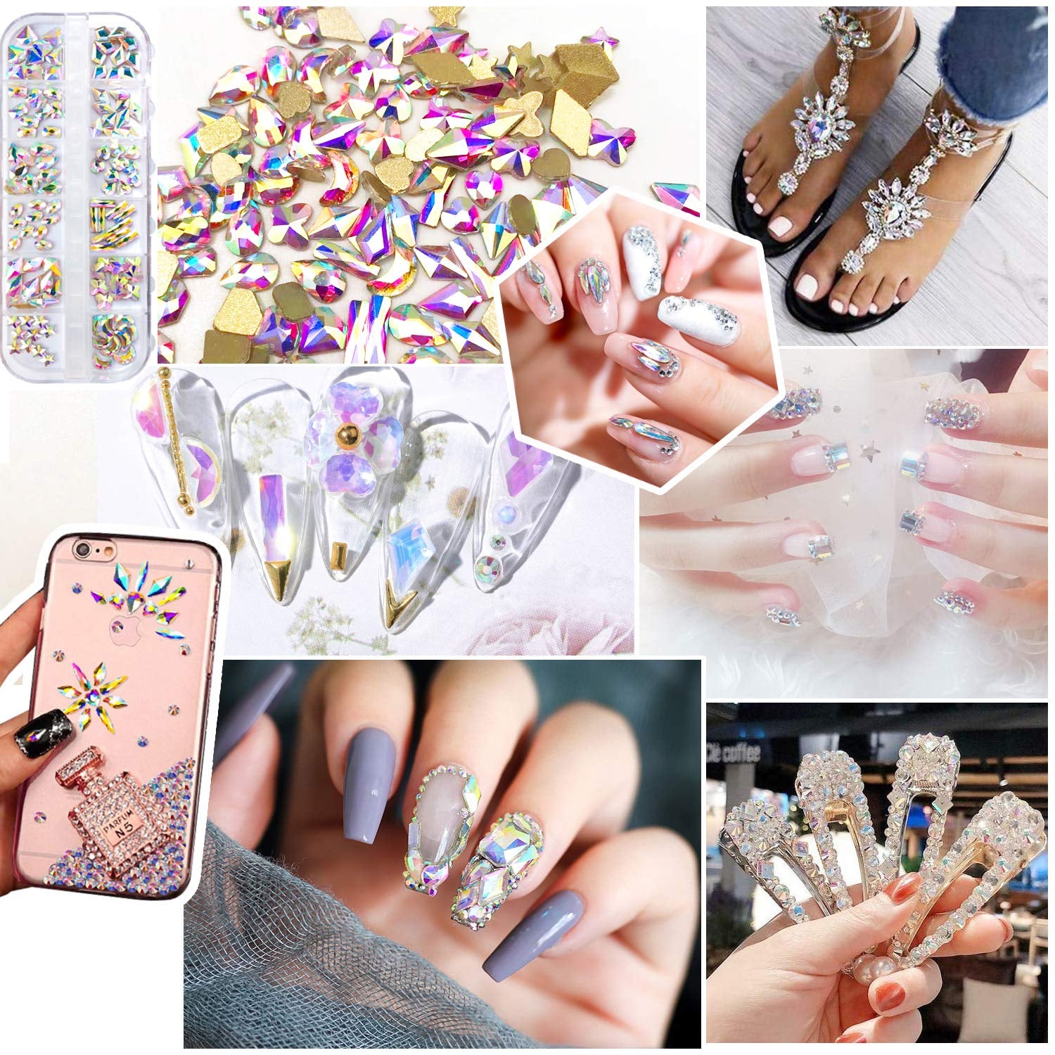 Nail Art Rhinestones - 120 Pcs Multi Shapes Crystal 1728 Pcs Rhinestones for Nails Pixie Beads Nail Metal Charms Nail Paper Forms with Nail Rhinestone Picker Dotting Tool Health & Beauty > Personal Care > Cosmetics > Cosmetic Tools > Nail Tools Kefee Kol   