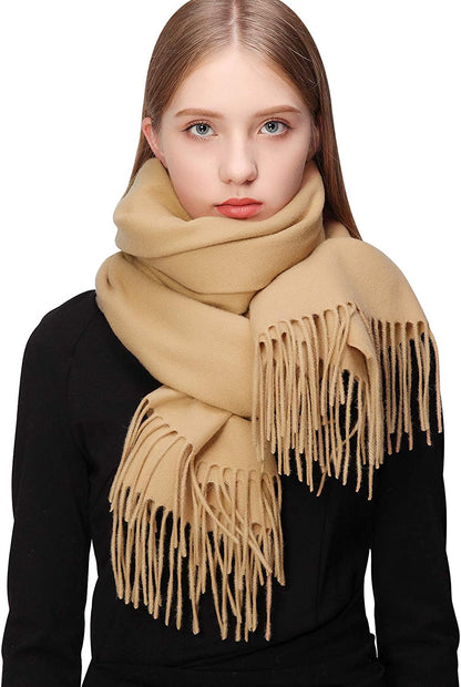 RIIQIICHY 100% Wool Scarf Pashmina Shawls and Wraps for Women Cashmere Warm Winter More Thicker Soft Scarves Apparel & Accessories > Clothing Accessories > Scarves & Shawls RIIQIICHY Camel  