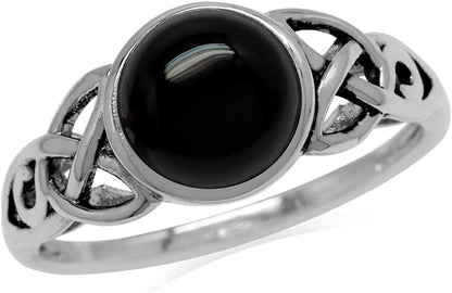 8Mm Genuine round Shape Black Onyx 925 Sterling Silver Triquetra Celtic Knot Solitaire Ring 8