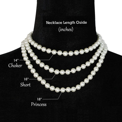 8Mm Hand-Knotted Glass Shell Pearl Necklace Sterling Silver Stud Earring Set - Women Girls Wedding Bridal Tea Party Daily Wear Necklace Set