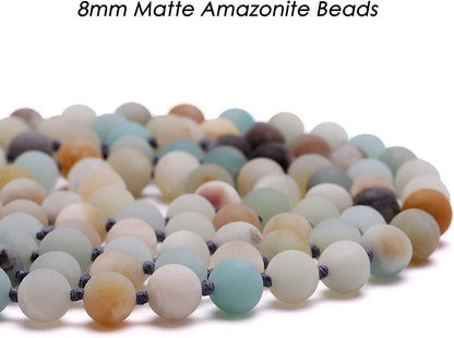 8Mm Natural Amazonite & Blue Goldsand Long Beaded Necklace Wrap Bracelet Handmade Jewelry for Women Men