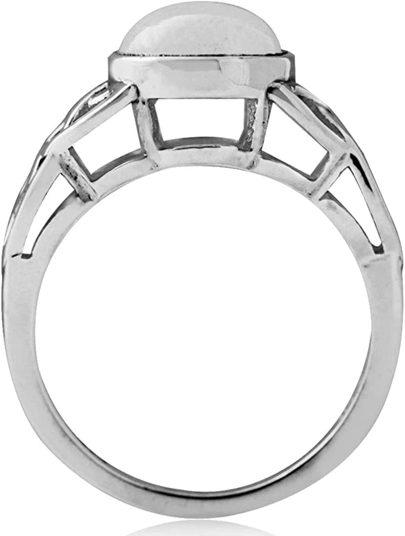 8Mm Natural round Shape Moonstone 925 Sterling Silver Triquetra Celtic Knot Solitaire Ring