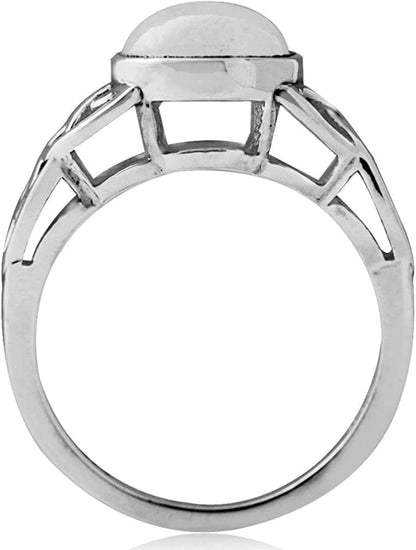 8Mm Natural round Shape Moonstone 925 Sterling Silver Triquetra Celtic Knot Solitaire Ring