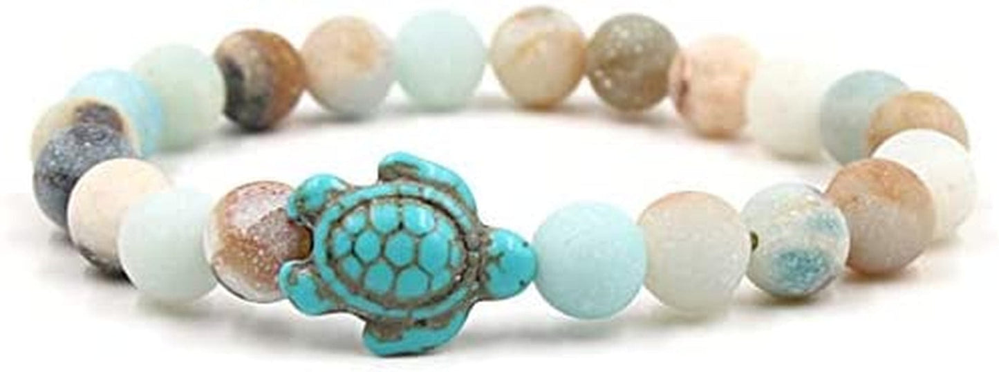 8Mm Sea Turtles Beads Bracelet Turquoise Natutal Stone Elastic Stretch Bracelet for Women Men Apparel & Accessories > Jewelry > Bracelets Caiyao   