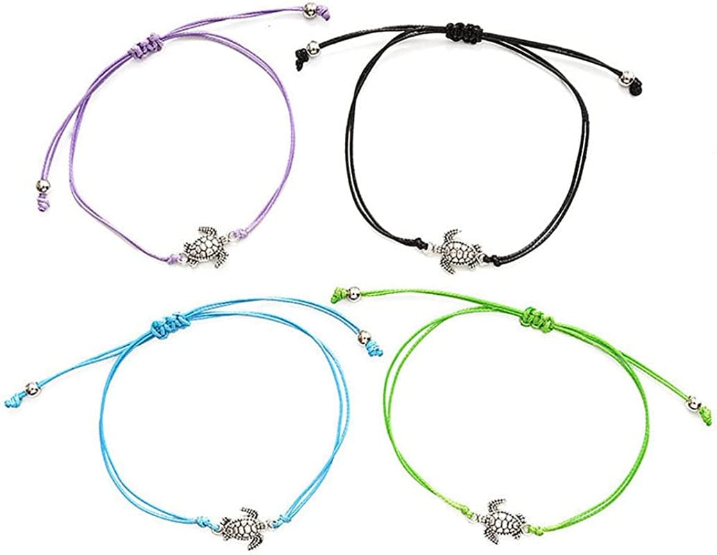 8Mm Sea Turtles Beads Bracelet Turquoise Natutal Stone Elastic Stretch Bracelet for Women Men Apparel & Accessories > Jewelry > Bracelets Caiyao 4PCS Rope Chain  
