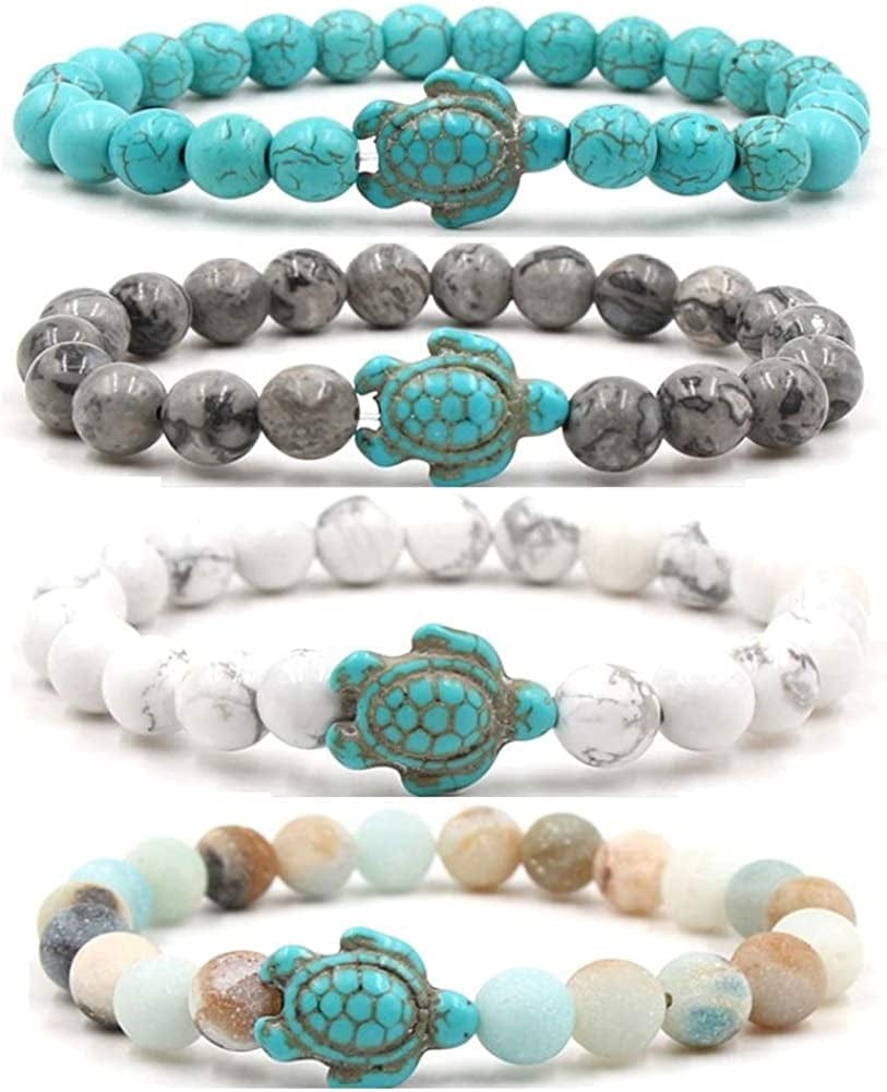 8Mm Sea Turtles Beads Bracelet Turquoise Natutal Stone Elastic Stretch Bracelet for Women Men Apparel & Accessories > Jewelry > Bracelets Caiyao 4pcs  