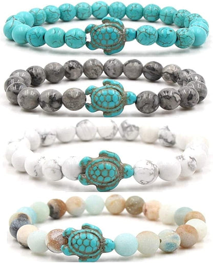8Mm Sea Turtles Beads Bracelet Turquoise Natutal Stone Elastic Stretch Bracelet for Women Men Apparel & Accessories > Jewelry > Bracelets Caiyao 4pcs  