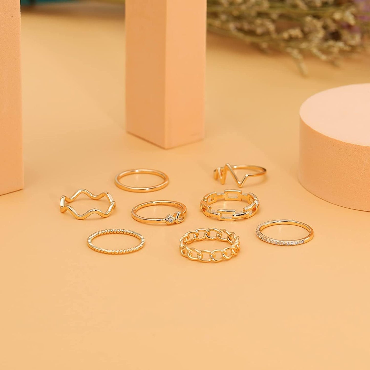 8PCS 14K Gold Plated Stacking Rings for Women Gold Silver Stackable Knuckle Rings Twist Thumb Thin Dainty Gold Band Rings Wave Finger Eternity Silver Ring Set for Teen Girls Size 5 to 11