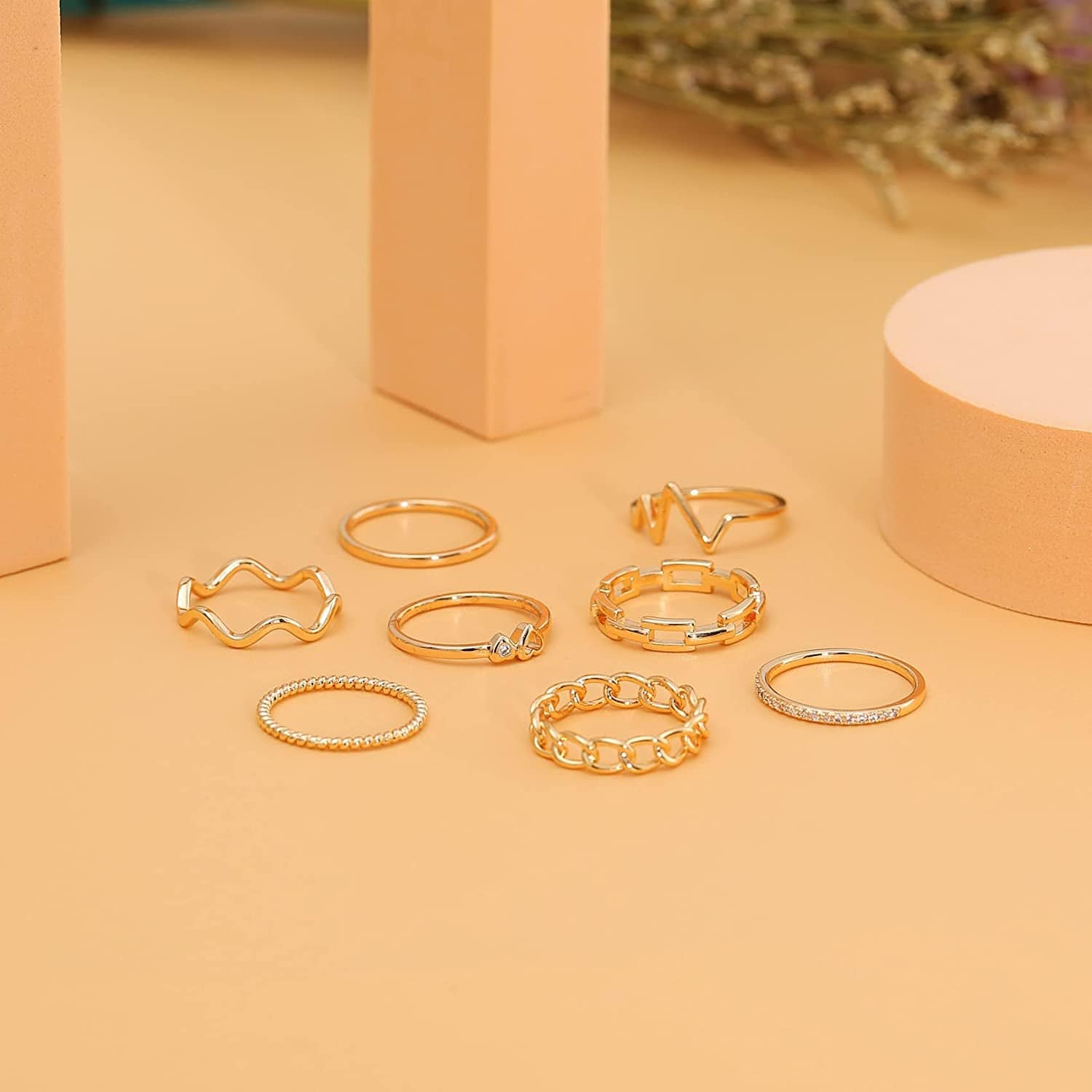 8PCS 14K Gold Plated Stacking Rings for Women Gold Silver Stackable Knuckle Rings Twist Thumb Thin Dainty Gold Band Rings Wave Finger Eternity Silver Ring Set for Teen Girls Size 5 to 11