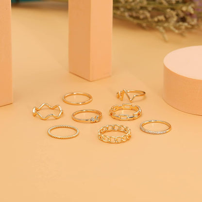 8PCS 14K Gold Plated Stacking Rings for Women Gold Silver Stackable Knuckle Rings Twist Thumb Thin Dainty Gold Band Rings Wave Finger Eternity Silver Ring Set for Teen Girls Size 5 to 11