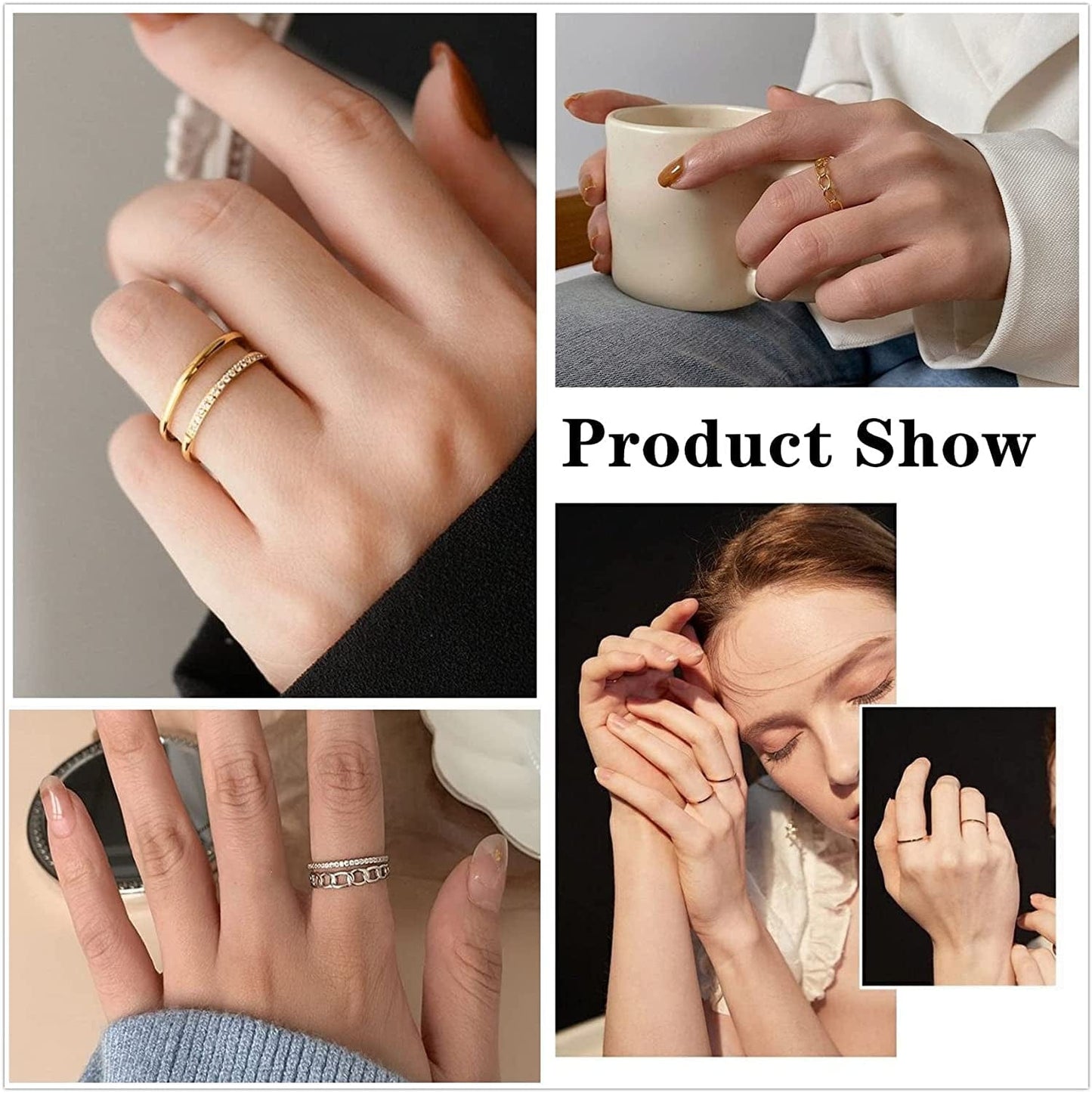 8PCS 14K Gold Plated Stacking Rings for Women Gold Silver Stackable Knuckle Rings Twist Thumb Thin Dainty Gold Band Rings Wave Finger Eternity Silver Ring Set for Teen Girls Size 5 to 11