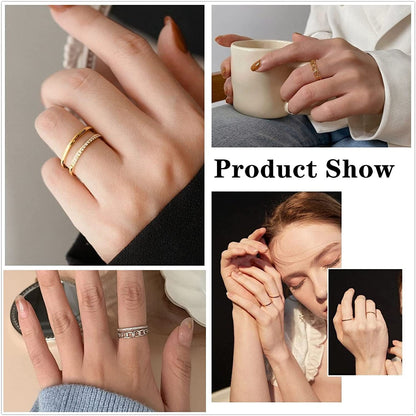 8PCS 14K Gold Plated Stacking Rings for Women Gold Silver Stackable Knuckle Rings Twist Thumb Thin Dainty Gold Band Rings Wave Finger Eternity Silver Ring Set for Teen Girls Size 5 to 11