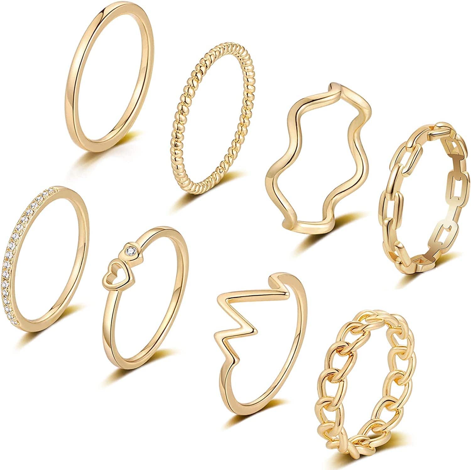 8PCS 14K Gold Plated Stacking Rings for Women Gold Silver Stackable Knuckle Rings Twist Thumb Thin Dainty Gold Band Rings Wave Finger Eternity Silver Ring Set for Teen Girls Size 5 to 11 Gold / 11
