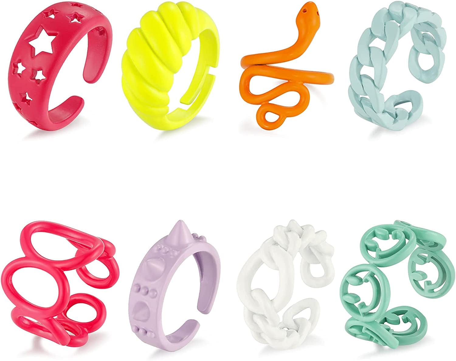8Pcs Colorful Y2K Rings Aesthetic Chunky Rings for Women Alloy Knuckle Ring Set Snake Cute Ring Acrylic Stackable Ring Sets for Girls Preppy Funky Rings Gift for Teens Set #1