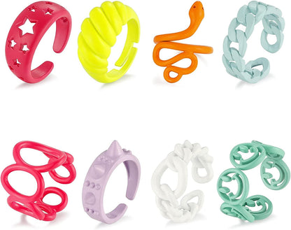 8Pcs Colorful Y2K Rings Aesthetic Chunky Rings for Women Alloy Knuckle Ring Set Snake Cute Ring Acrylic Stackable Ring Sets for Girls Preppy Funky Rings Gift for Teens Set #1
