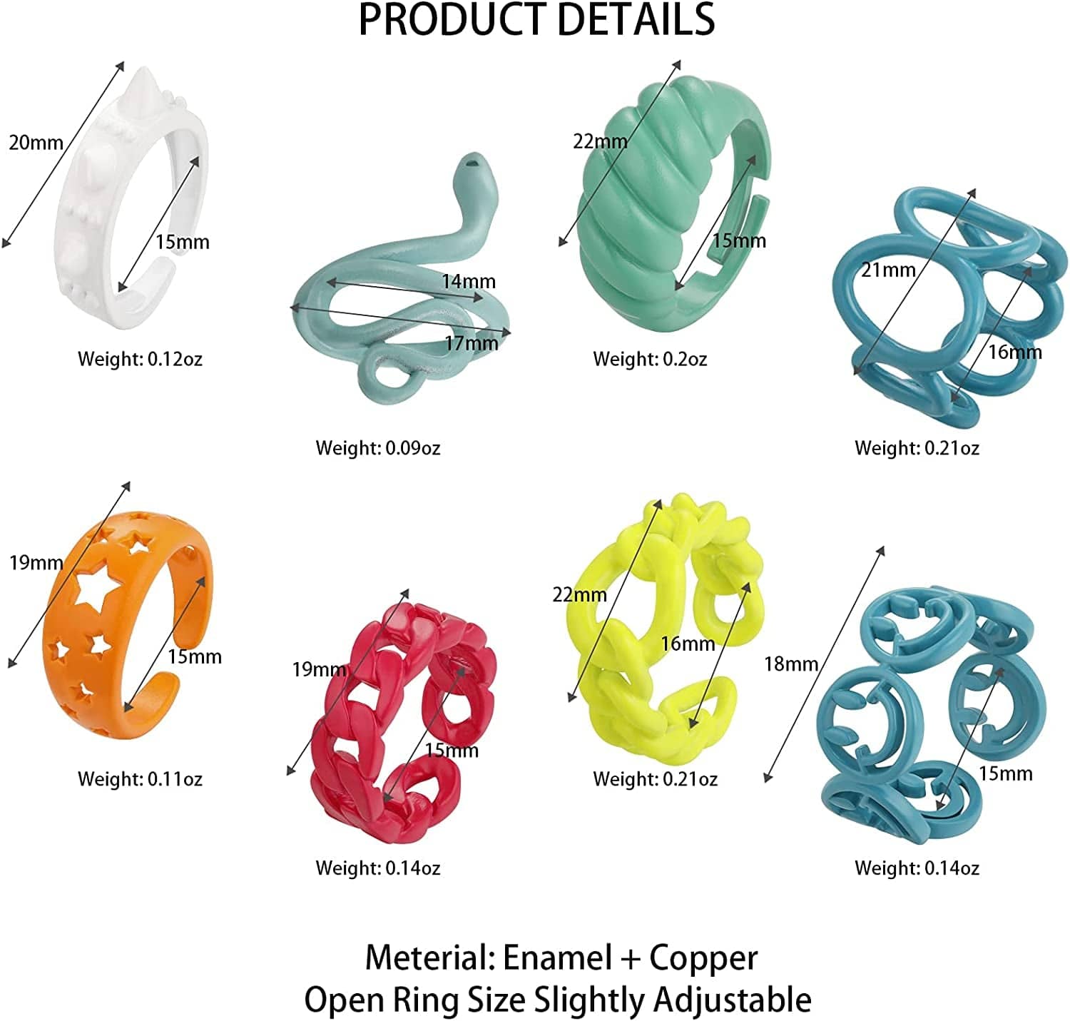 8Pcs Colorful Y2K Rings Aesthetic Chunky Rings for Women Alloy Knuckle Ring Set Snake Cute Ring Acrylic Stackable Ring Sets for Girls Preppy Funky Rings Gift for Teens