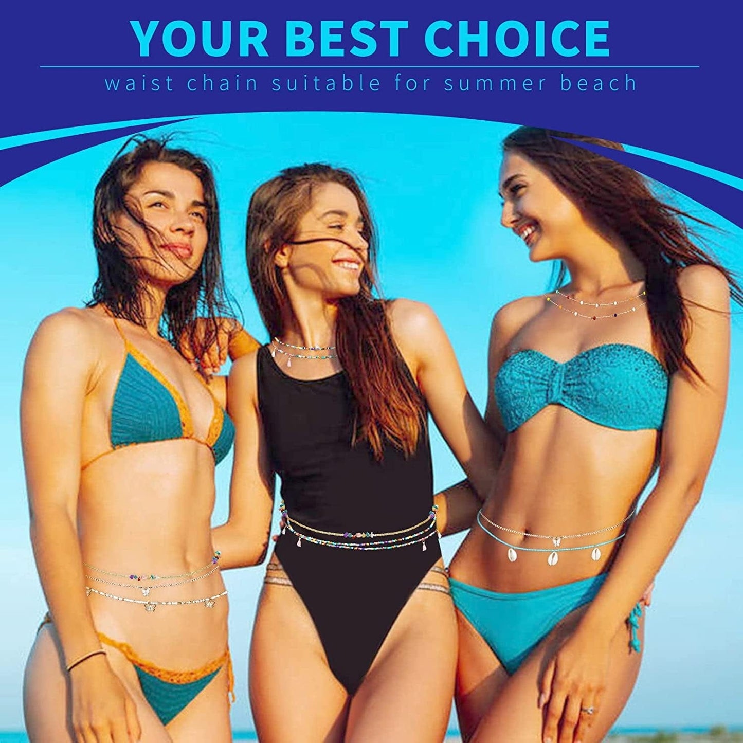 8PCS Waist Chains for Women,Colorful Summer Elastic African Waist Beads,Gold Belly Chain Jewelry,Butterfly Crystal Beach Boho Bikini Body Chain,Adjustable Stomach Beads, Bra Chain,Chest Chain Set Apparel & Accessories > Jewelry > Body Jewelry Z&C Hana   