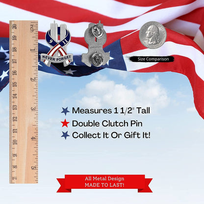 9-11 Pin Never Forget Commemorative Lapel Pin - September 11Th Twin Towers Patriotic Ribbon Insignia