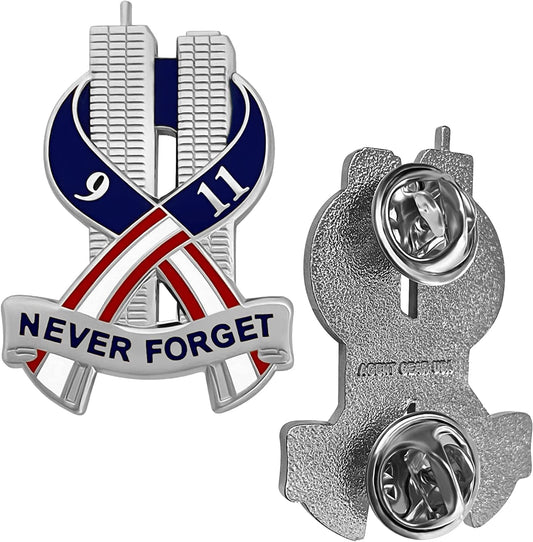 9-11 Pin Never Forget Commemorative Lapel Pin - September 11Th Twin Towers Patriotic Ribbon Insignia Silver