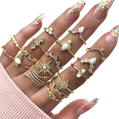9-15PCS Knuckle Stacking Rings Set for Women Crystal Rhinestone Finger Statement Ring Sets Vintage Joint Knot Mid Rings for Teen Girls Stackable Rings Jewelry Accessories Gold Chic Rhinestone