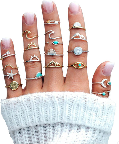 9-15PCS Knuckle Stacking Rings Set for Women Crystal Rhinestone Finger Statement Ring Sets Vintage Joint Knot Mid Rings for Teen Girls Stackable Rings Jewelry Accessories Set 12