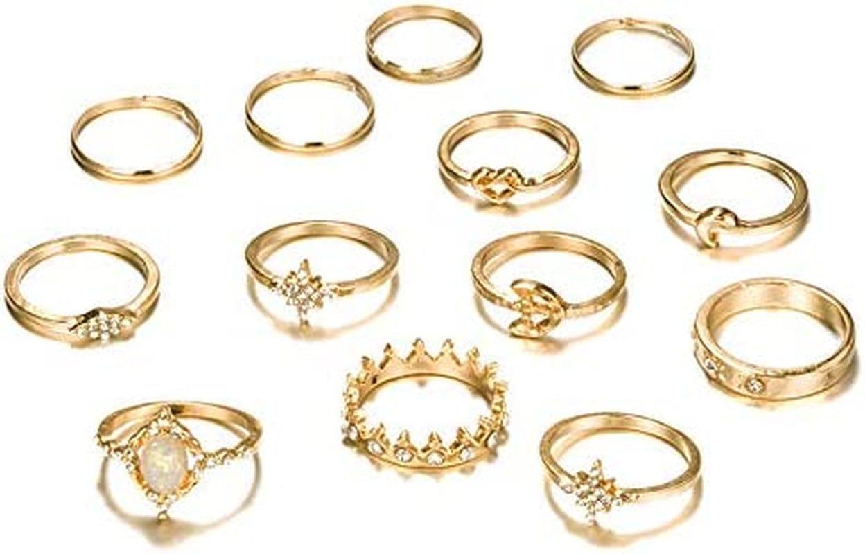 9-15PCS Knuckle Stacking Rings Set for Women Crystal Rhinestone Finger Statement Ring Sets Vintage Joint Knot Mid Rings for Teen Girls Stackable Rings Jewelry Accessories 12PCS-Gold