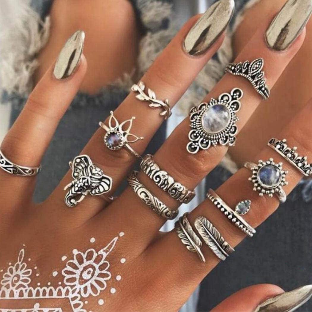 9-15PCS Knuckle Stacking Rings Set for Women Crystal Rhinestone Finger Statement Ring Sets Vintage Joint Knot Mid Rings for Teen Girls Stackable Rings Jewelry Accessories Silver