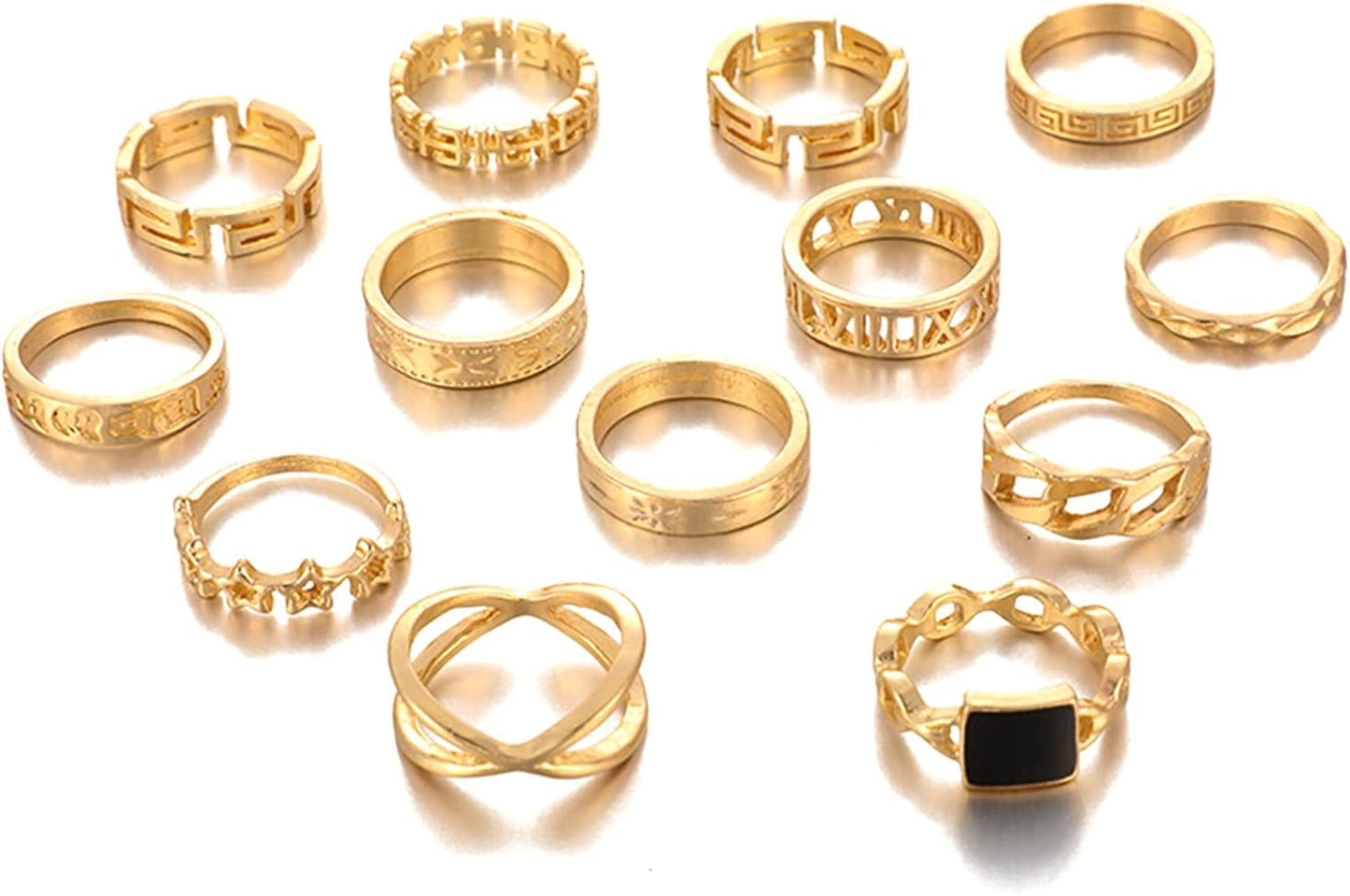 9-15PCS Knuckle Stacking Rings Set for Women Crystal Rhinestone Finger Statement Ring Sets Vintage Joint Knot Mid Rings for Teen Girls Stackable Rings Jewelry Accessories Gold-13PCS