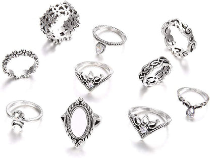9-15PCS Knuckle Stacking Rings Set for Women Crystal Rhinestone Finger Statement Ring Sets Vintage Joint Knot Mid Rings for Teen Girls Stackable Rings Jewelry Accessories Set 10