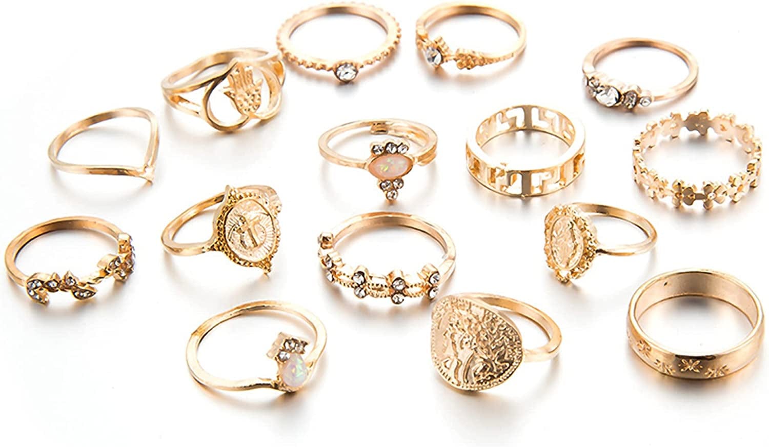 9-15PCS Knuckle Stacking Rings Set for Women Crystal Rhinestone Finger Statement Ring Sets Vintage Joint Knot Mid Rings for Teen Girls Stackable Rings Jewelry Accessories Gold Crystal Rhinestone