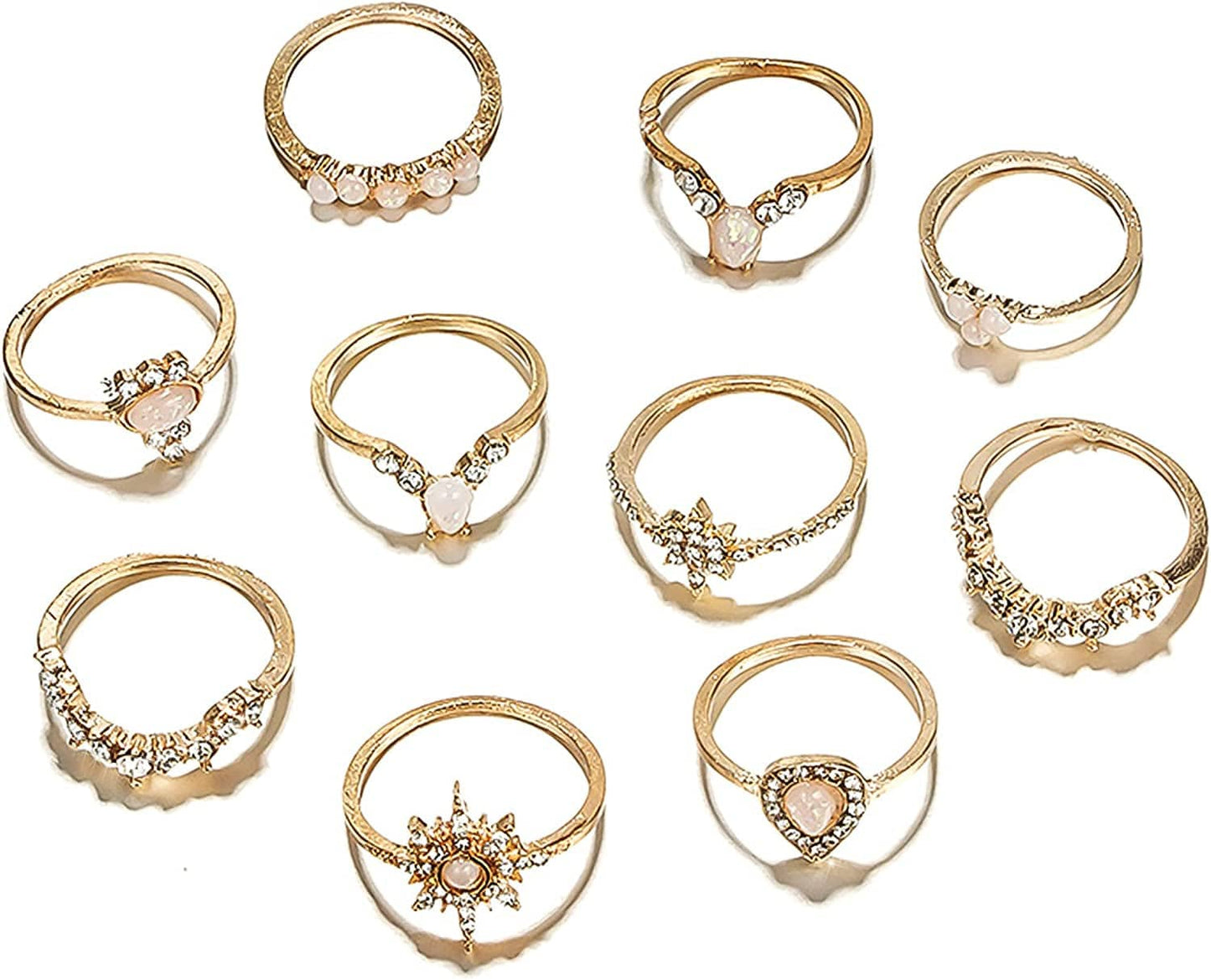 9-15PCS Knuckle Stacking Rings Set for Women Crystal Rhinestone Finger Statement Ring Sets Vintage Joint Knot Mid Rings for Teen Girls Stackable Rings Jewelry Accessories Gold Diamond Rings