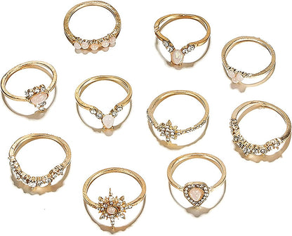 9-15PCS Knuckle Stacking Rings Set for Women Crystal Rhinestone Finger Statement Ring Sets Vintage Joint Knot Mid Rings for Teen Girls Stackable Rings Jewelry Accessories Gold Diamond Rings