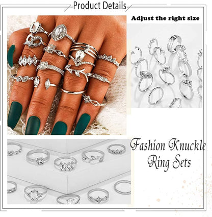 9-15PCS Knuckle Stacking Rings Set for Women Crystal Rhinestone Finger Statement Ring Sets Vintage Joint Knot Mid Rings for Teen Girls Stackable Rings Jewelry Accessories