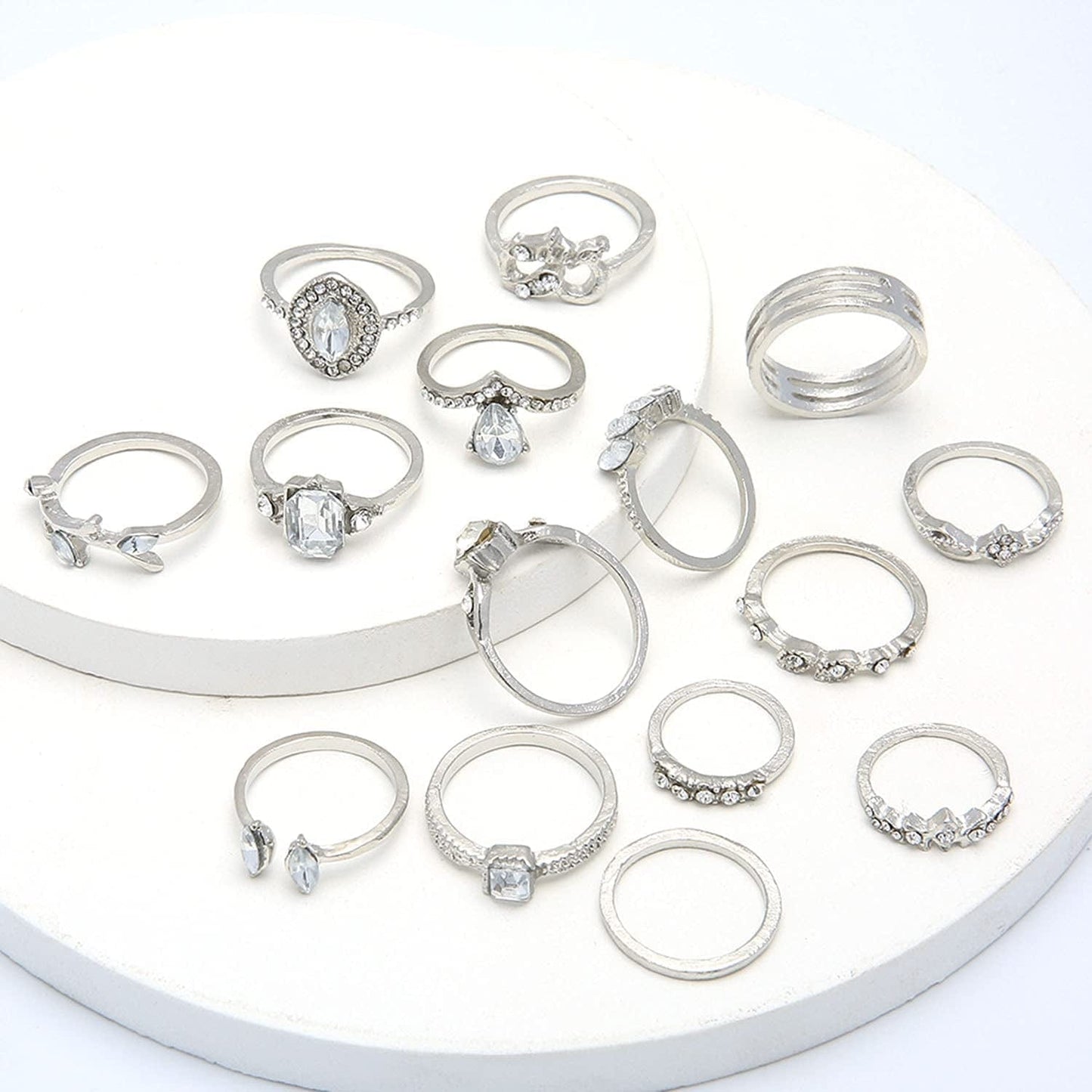 9-15PCS Knuckle Stacking Rings Set for Women Crystal Rhinestone Finger Statement Ring Sets Vintage Joint Knot Mid Rings for Teen Girls Stackable Rings Jewelry Accessories