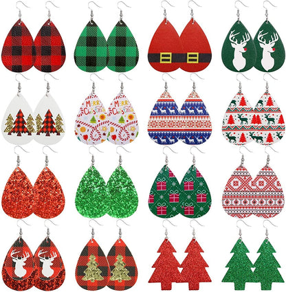 9-24 Pairs Faux Leather Earrings Set for Women Teardrop Drop Dangle Earrings Jewelry Gift … Christmas set