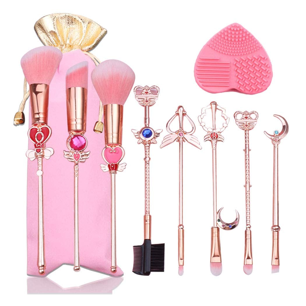 9 Pcs Sakura Makeup Brushes Set with Drawstring Bag Make up Cleaning Egg,Metallic Wand Cosmetic Makeup Tool Kit Health & Beauty > Personal Care > Cosmetics > Cosmetic Tools > Makeup Tools Yi-gog Sailor Moon Makeup Brushes  