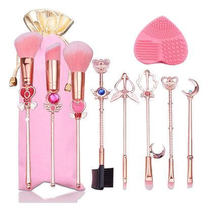 9 Pcs Sakura Makeup Brushes Set with Drawstring Bag Make up Cleaning Egg,Metallic Wand Cosmetic Makeup Tool Kit Health & Beauty > Personal Care > Cosmetics > Cosmetic Tools > Makeup Tools Yi-gog Sailor Moon Makeup Brushes  