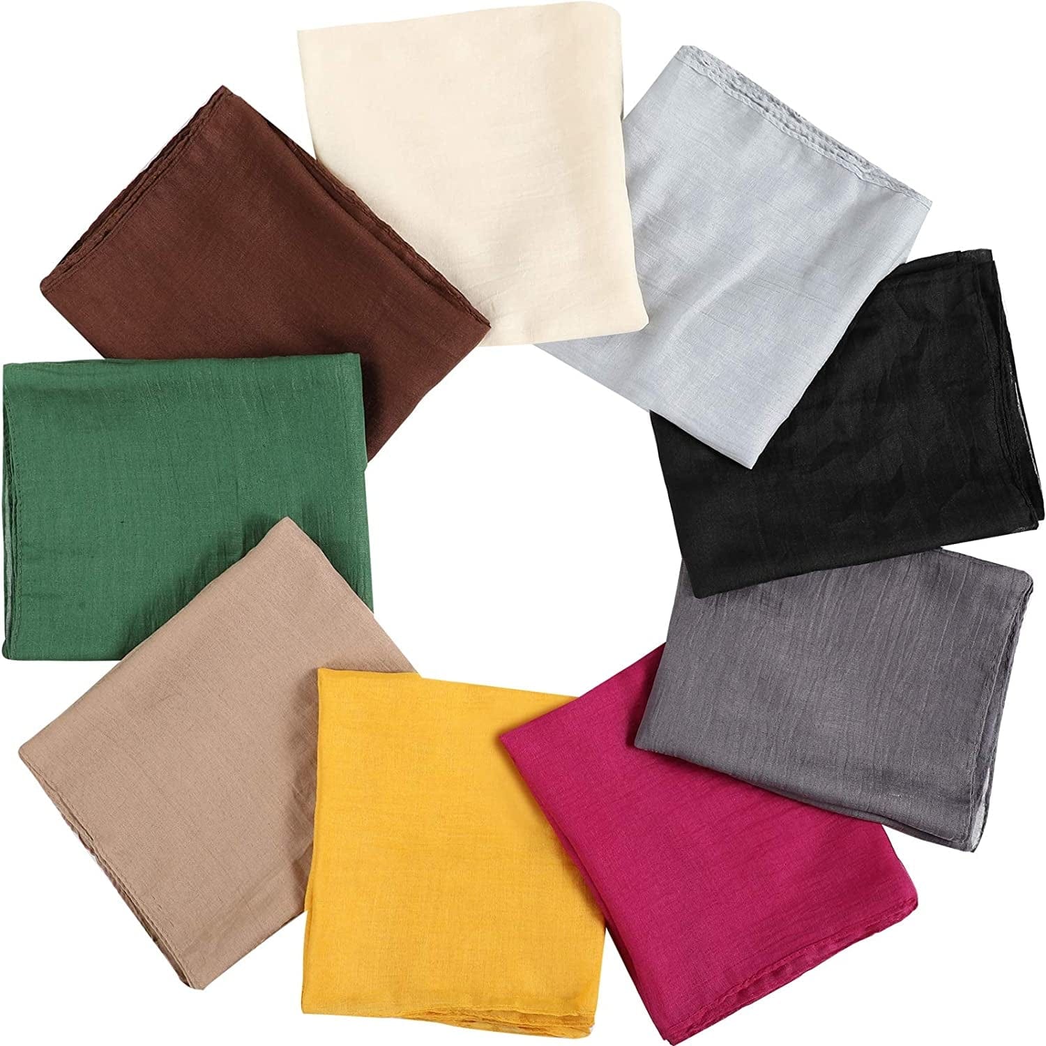 9 Pieces Women Scarf Shawl Wrap Head Scarves Big Head Scarf Soft Linen Scarf, Candy Color Apparel & Accessories > Clothing Accessories > Scarves & Shawls Patelai   