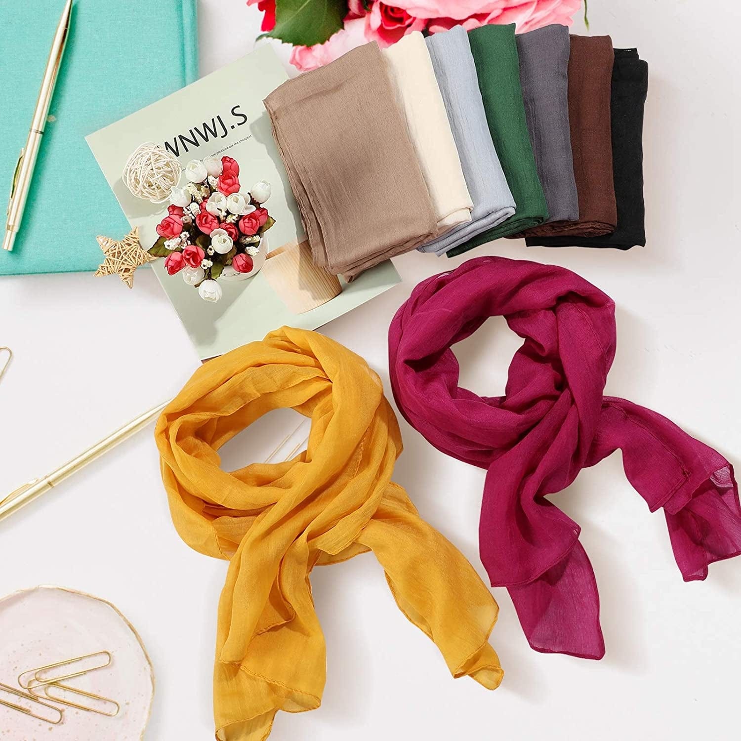 9 Pieces Women Scarf Shawl Wrap Head Scarves Big Head Scarf Soft Linen Scarf, Candy Color Apparel & Accessories > Clothing Accessories > Scarves & Shawls Patelai   