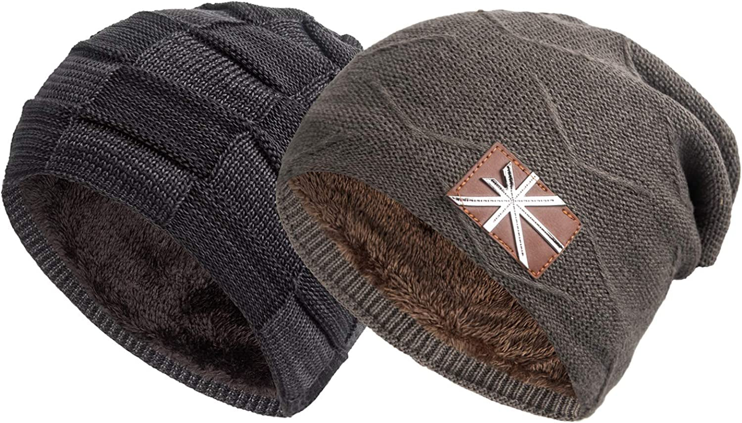 Ousipps 2 Pack Winter Hats for Men Women, Baggy Mens Beanies for Winter Ski Snow Skull Hats Black Beanie for Men and Women Apparel & Accessories > Clothing Accessories > Hats Ousipps   