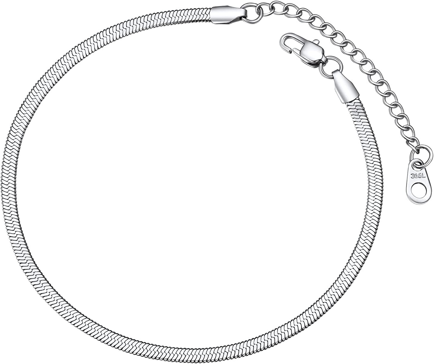 FOCALOOK 18K Gold Plated Flat Snake Chain Link Dainty Ankle Bracelets for Women, Boho Summer Beach Anklet Adjustable Foot Jewelry (4 Colors) Apparel & Accessories > Jewelry > Anklets FOCALOOK JEWELRY C:3mm Steel  