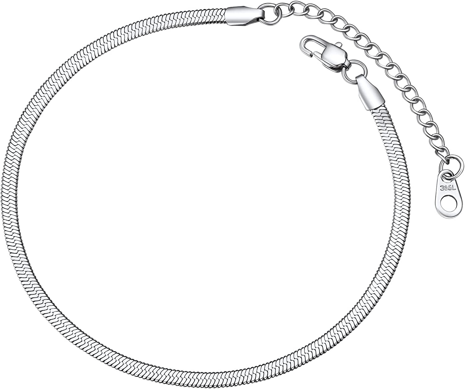 FOCALOOK 18K Gold Plated Flat Snake Chain Link Dainty Ankle Bracelets for Women, Boho Summer Beach Anklet Adjustable Foot Jewelry (4 Colors) Apparel & Accessories > Jewelry > Anklets FOCALOOK JEWELRY C:3mm Steel  