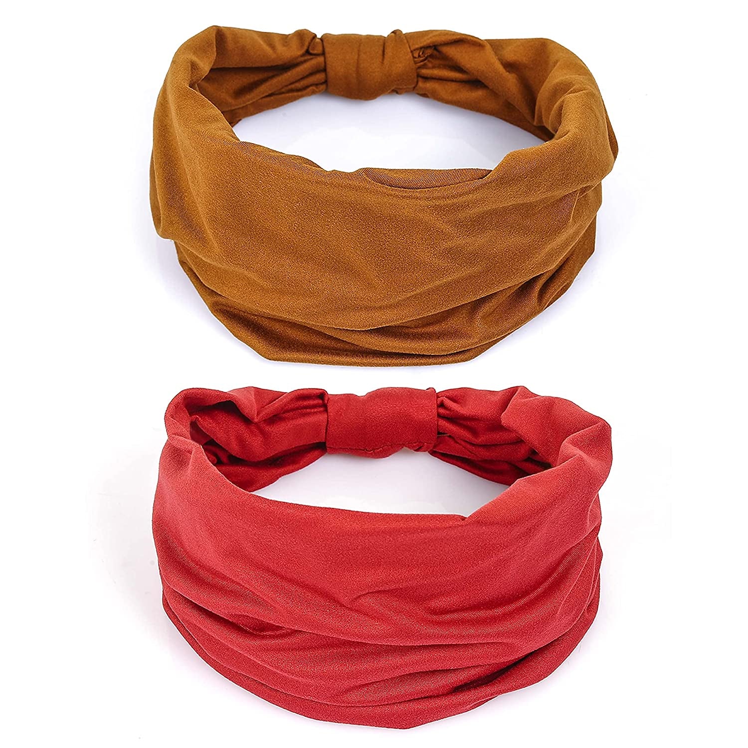 Gili 6 Pack Wide Headbands for Women Non Slip Soft Elastic Hair Bands Yoga Running Sports Workout Gym Head Wraps , Knotted Cotton Cloth African Turbans Bandana ( with 6 Pcs Hair Ties) Apparel & Accessories > Clothing Accessories > Bandanas & Headties GILI 2 Color (Brown+Red)  